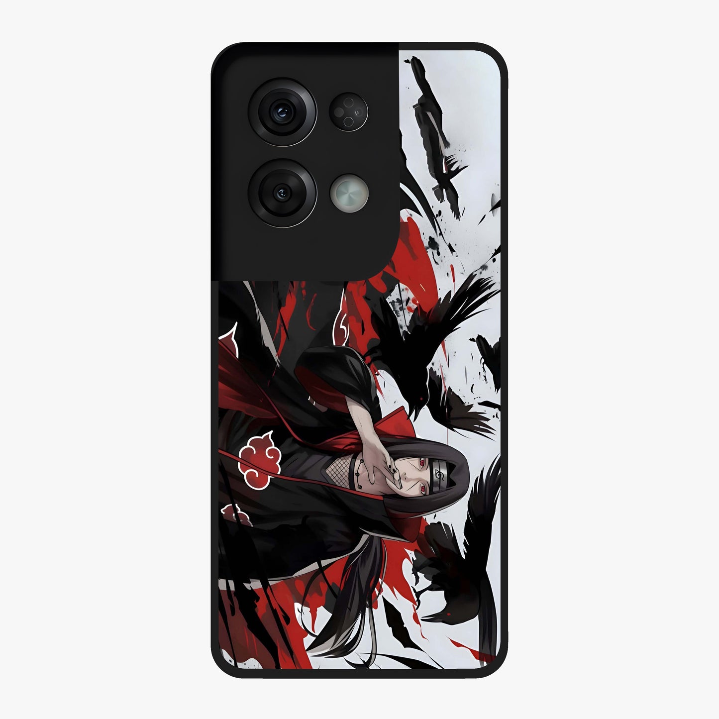 Crimson Crow Illusion Glass Case showing flat back view with artistic crow illusion artwork and glossy glass finish.