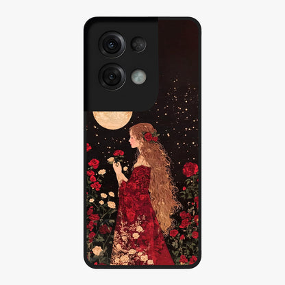 Crimson Dreams Glass Case showing flat back view with dreamy crimson artwork and glossy glass finish.