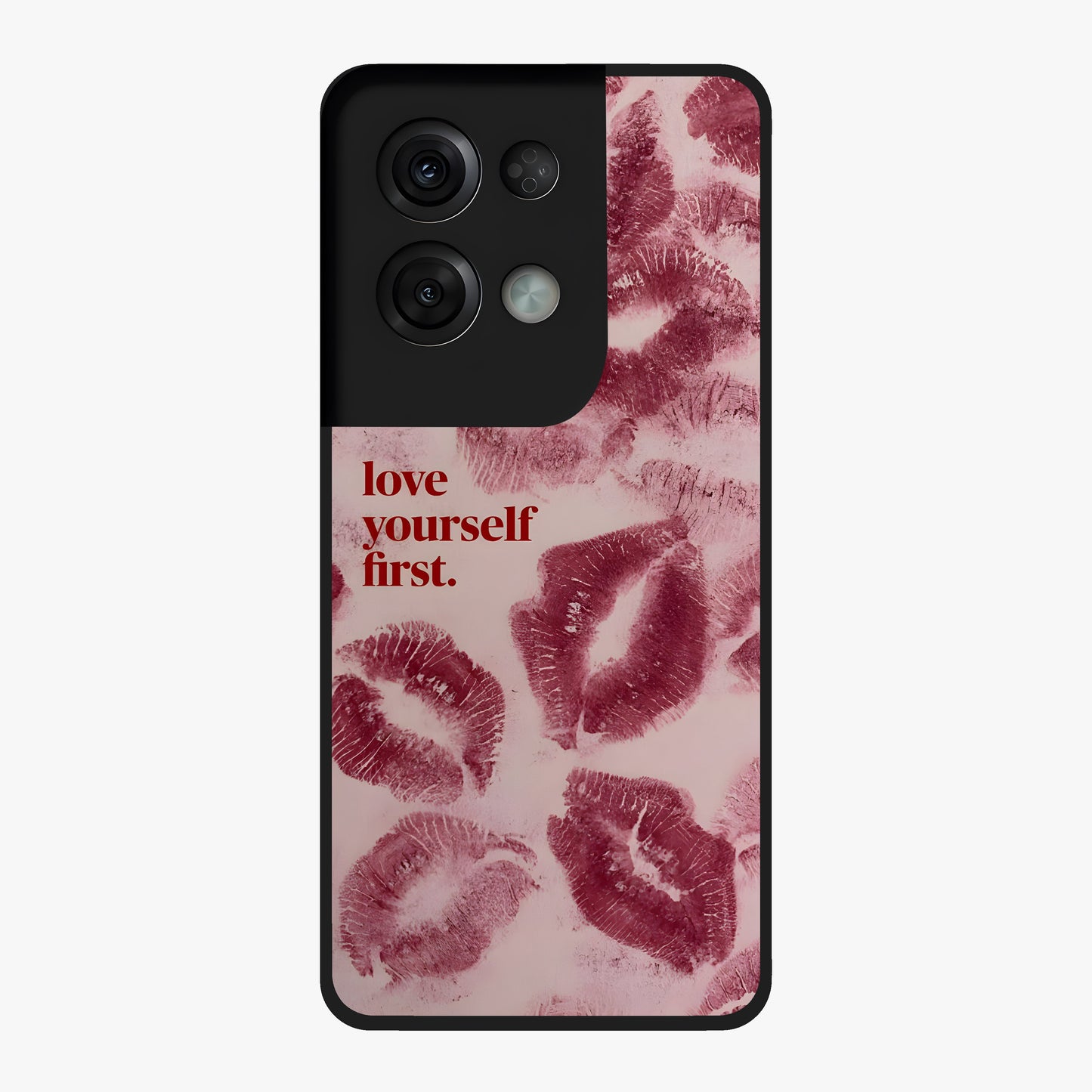 Crimson Kiss Love Glass Case showing flat back view with romantic crimson themed artwork and glossy glass finish.