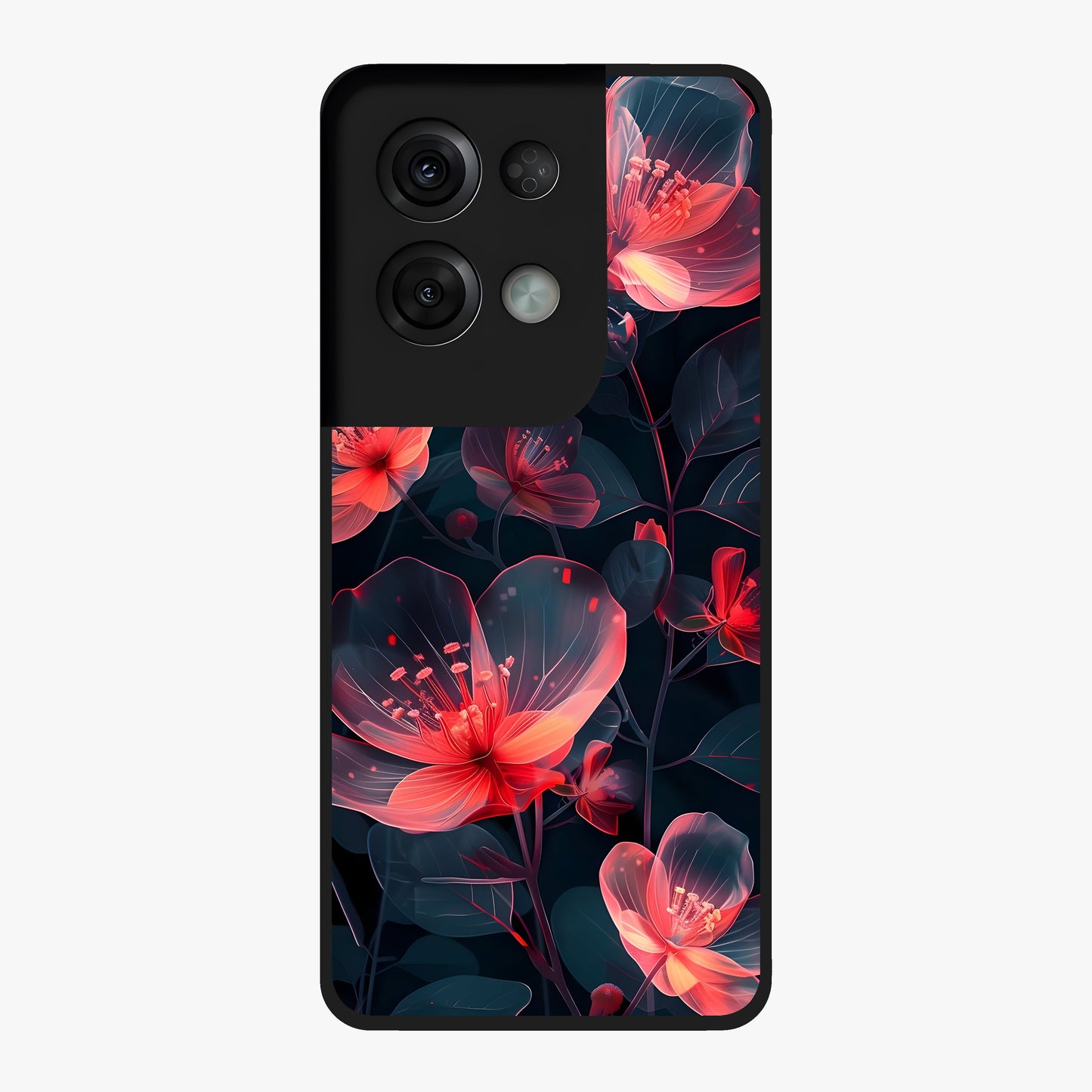 Dark Shade of Flower Glass Case showing flat back view with elegant dark floral artwork and glossy glass finish.