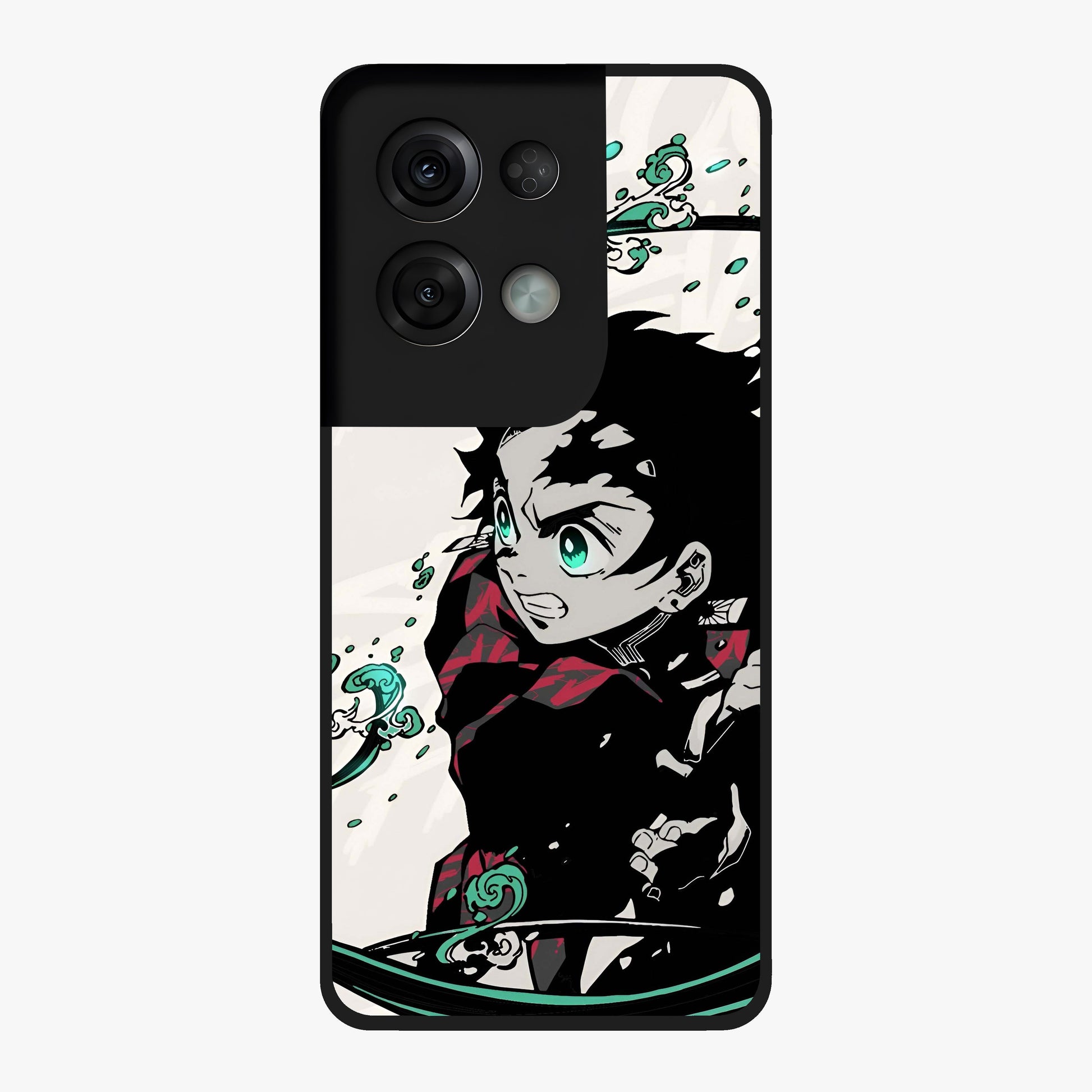 Demon Slayer Glass Case showing flat back view with bold anime inspired artwork and glossy glass finish.