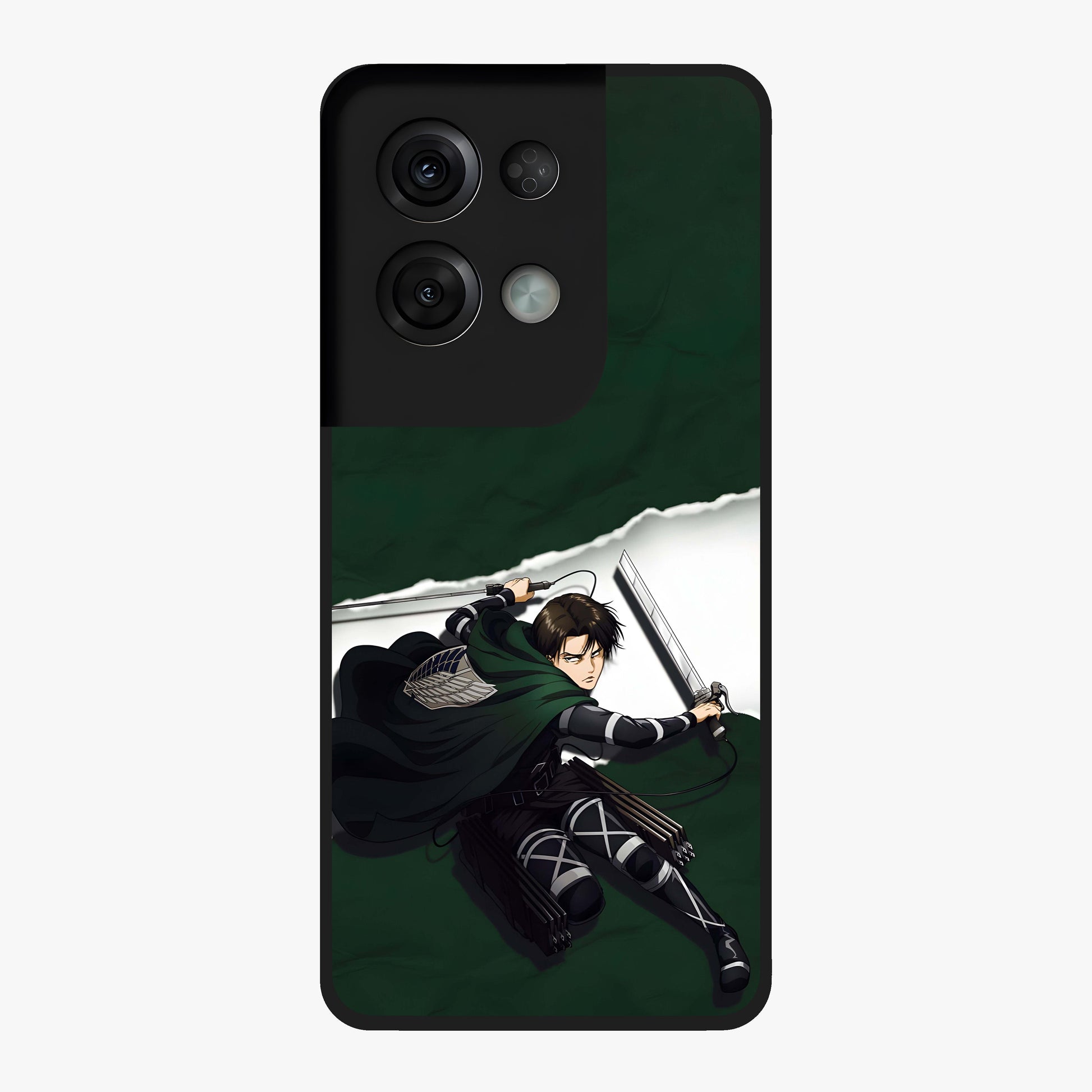 Emerald War Vanguard Glass Case showing flat back view with powerful warrior themed artwork and glossy glass finish.