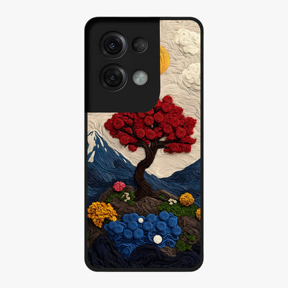 Eternal Nature Tapestry Glass Case showing flat back view with intricate nature tapestry artwork and glossy glass finish.