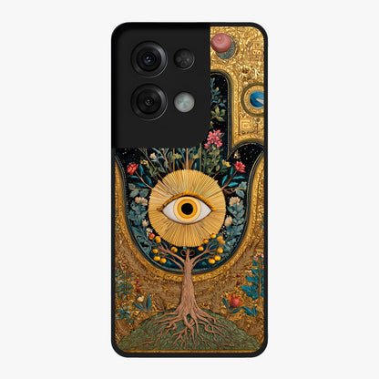 Ethereal Evil Eye Glass Case showing flat back view with mystical evil eye artwork and glossy glass finish.