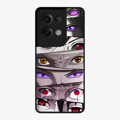 Eyes of Destiny Glass Case showing flat back view with striking eye themed artwork and glossy glass finish.