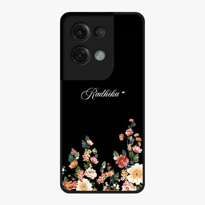 Floral Design With a Custom Personalized Name Glass Case showing flat back view with floral artwork and personalized name design.