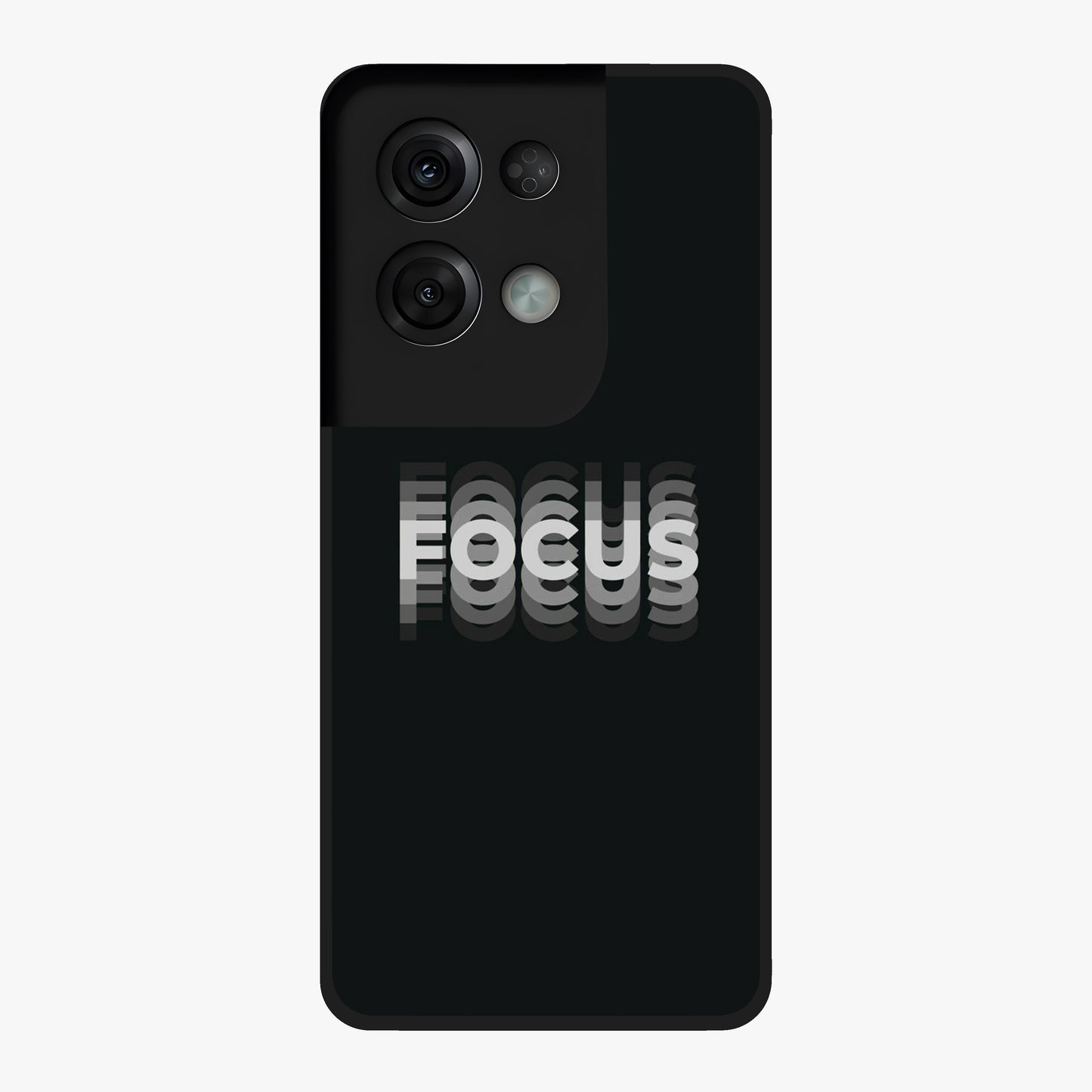 Focus Mode On Glass Case showing flat back view with bold motivational typography design and glossy glass finish.