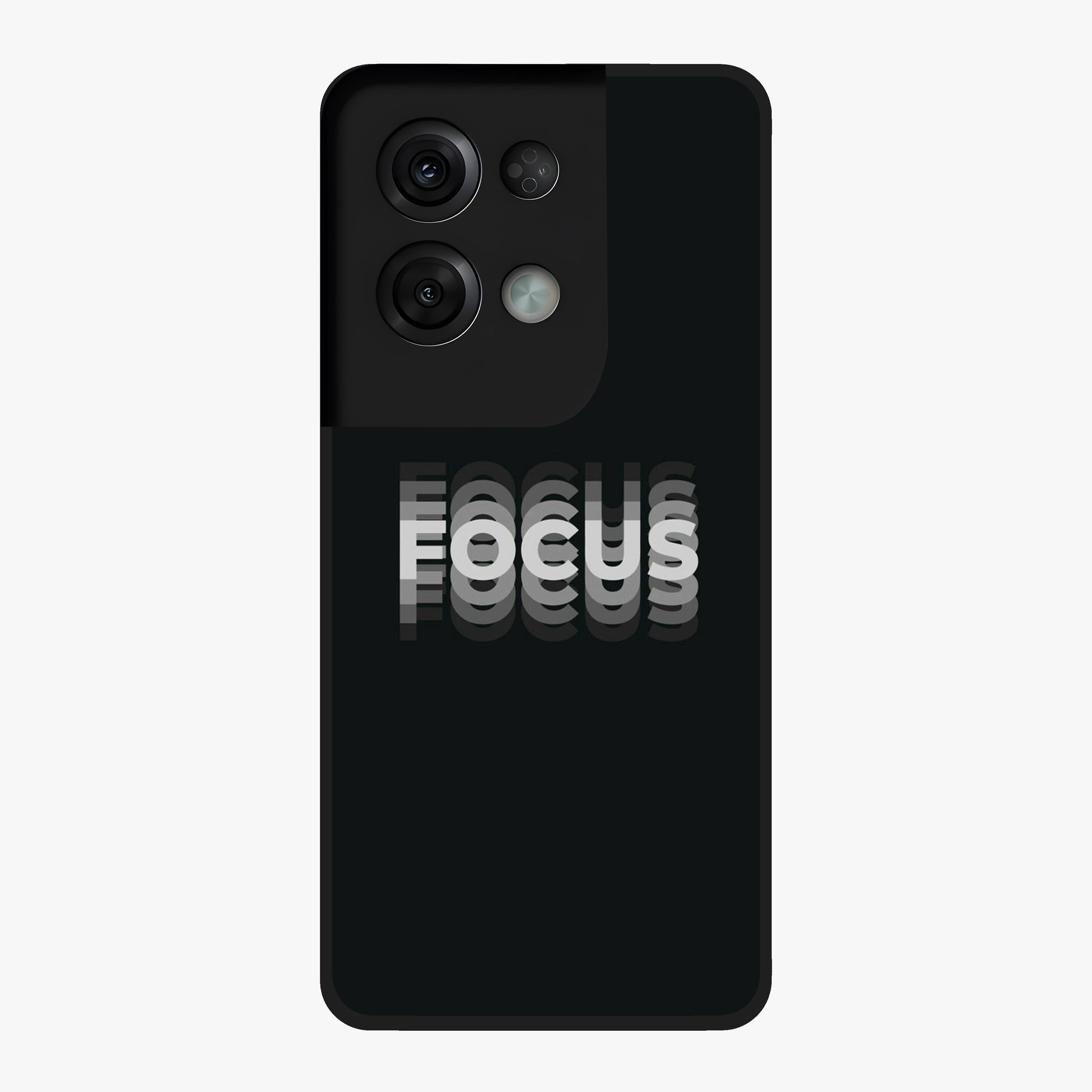 Focus Mode On Glass Case showing flat back view with bold motivational typography design and glossy glass finish.