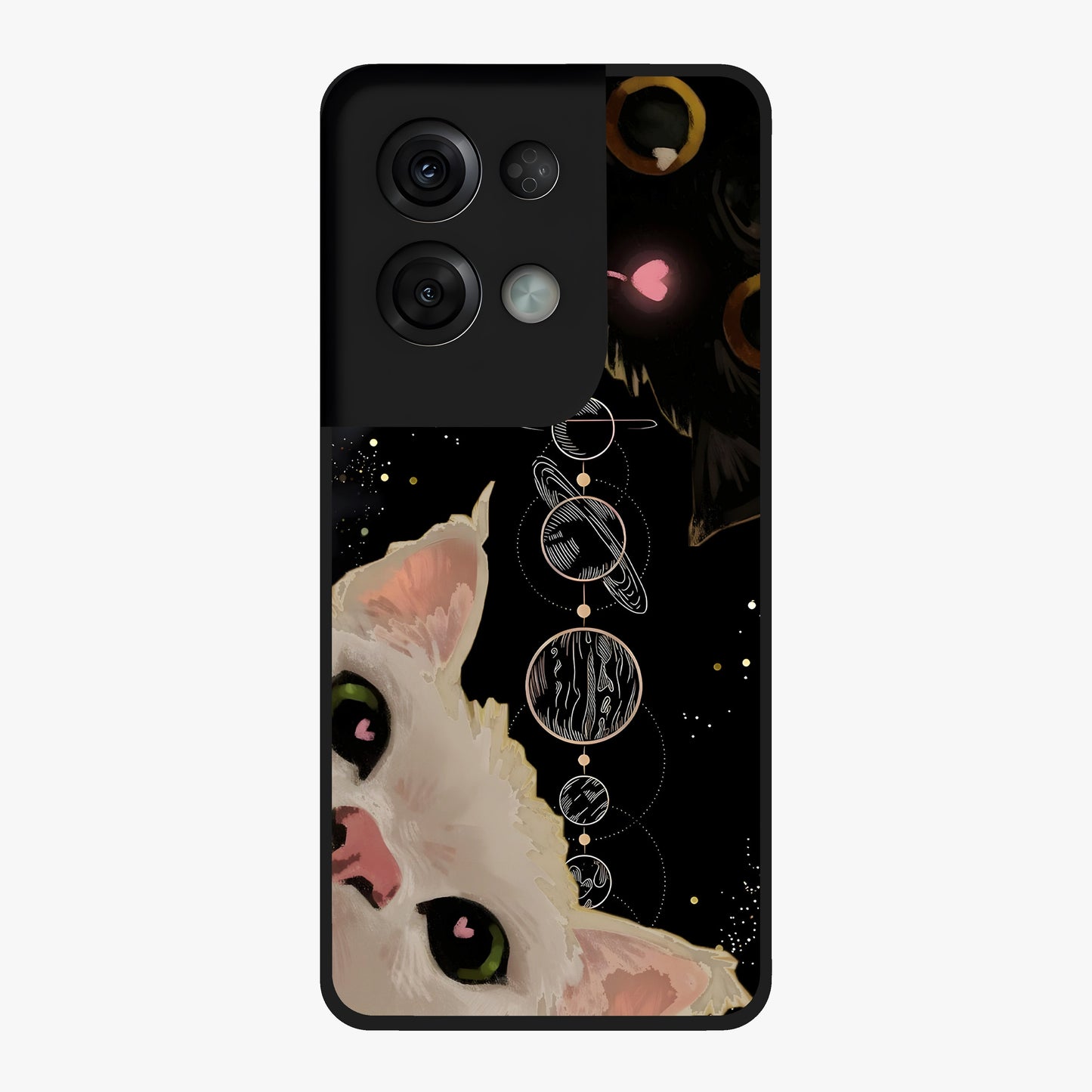 Galactic Cat Glass Case showing flat back view with cosmic cat artwork and glossy glass finish.