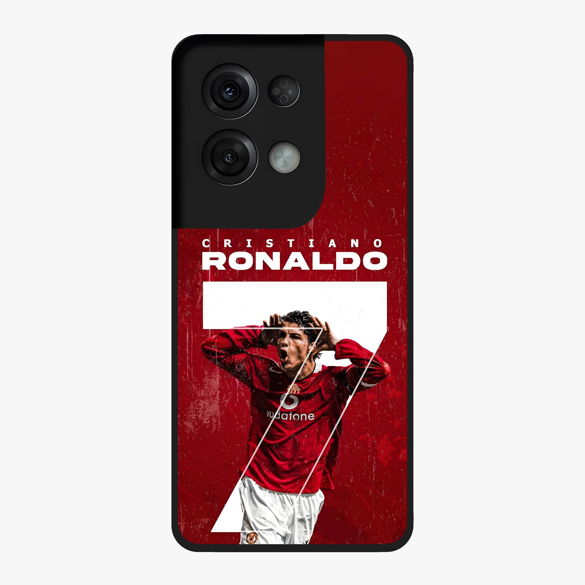 Goal Celebration Legacy Glass Case showing flat back view with football celebration inspired artwork and glossy glass finish.
