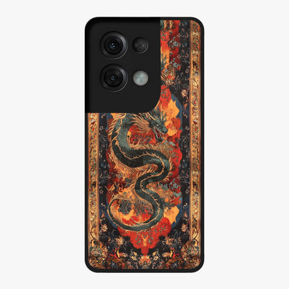 Inferno Dragon Soul Glass Case showing flat back view with fiery dragon artwork and glossy glass finish.