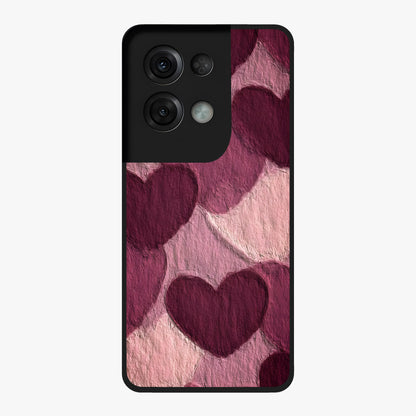 Layered Paper Hearts Glass Case showing flat back view with layered paper heart artwork and glossy glass finish.