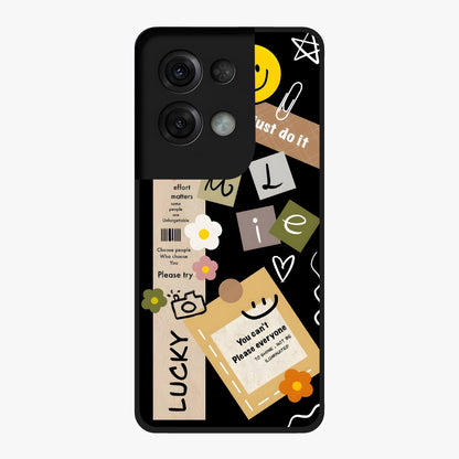 Lucky Aesthetic Collage Glass Case showing flat back view with trendy aesthetic collage artwork and glossy glass finish.