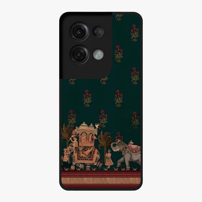 Macmerise Glass Case showing flat back view with stylish modern artwork and glossy glass finish.