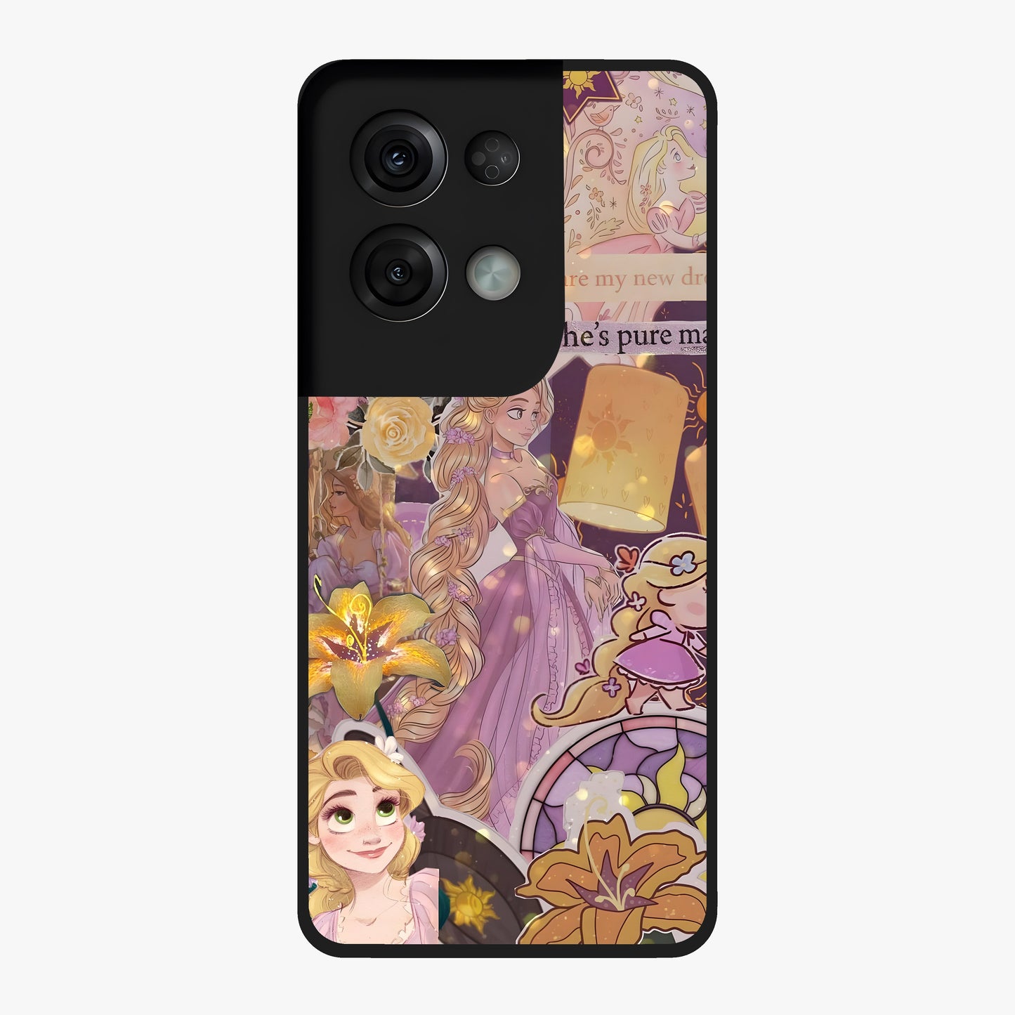 Magical Tangled Dream Glass Case showing flat back view with dreamy tangled artwork and glossy glass finish.