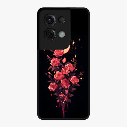 Moonlit Floral Elegance Glass Case showing flat back view with elegant floral artwork under moonlit tones and glossy glass finish.