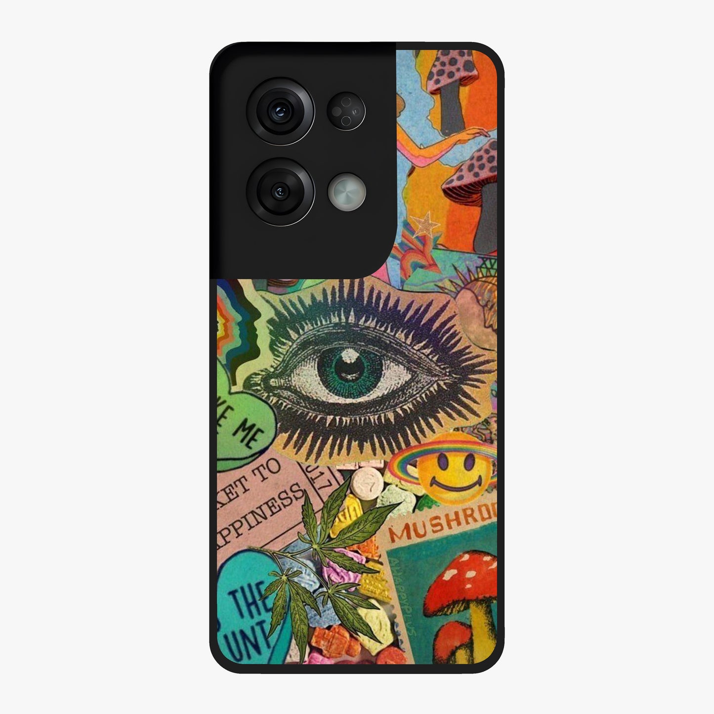 Mystic Eye Wonderland Glass Case showing flat back view with mystical eye themed artwork and glossy glass finish.