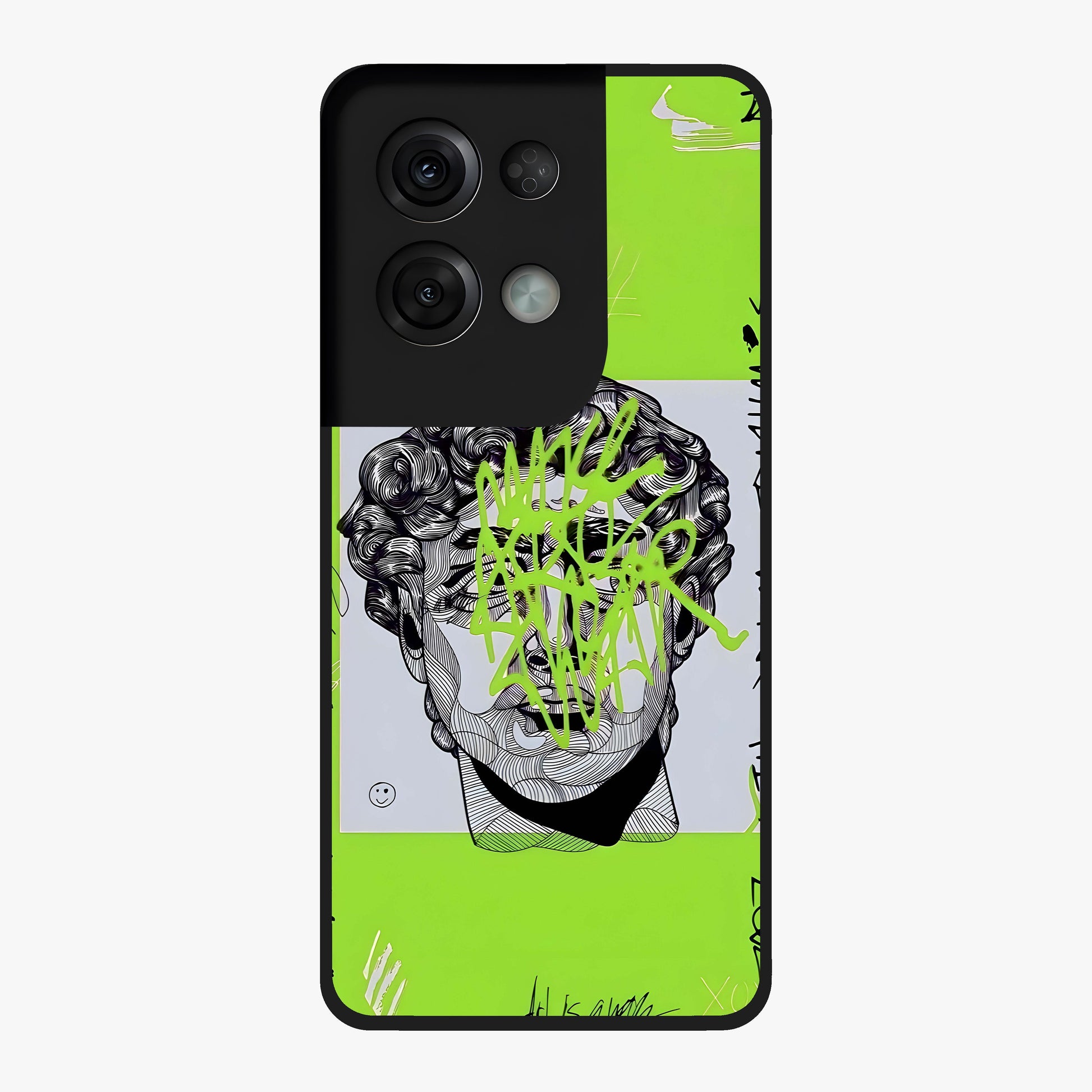 Neo Graffiti Rebellion Glass Case showing flat back view with vibrant graffiti artwork and glossy glass finish.