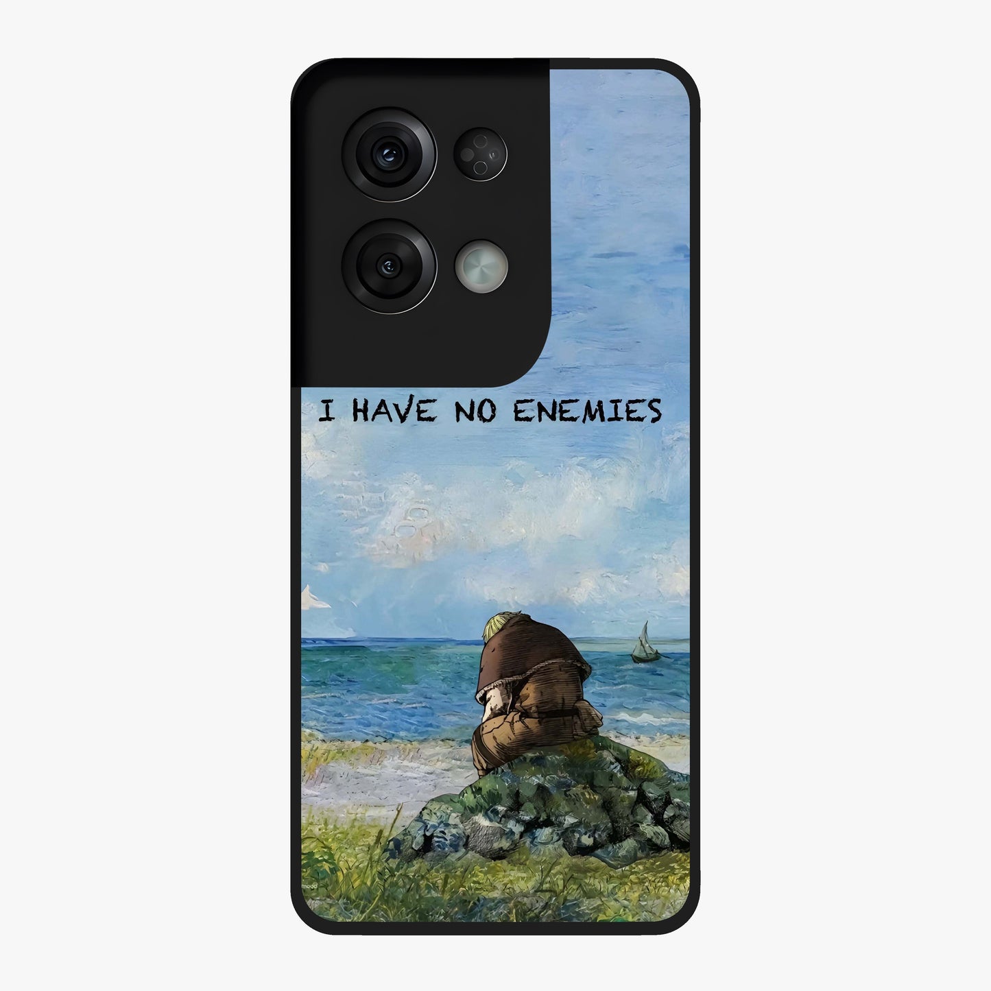 Peace Beyond War Glass Case showing flat back view with symbolic peace themed artwork and glossy glass finish.