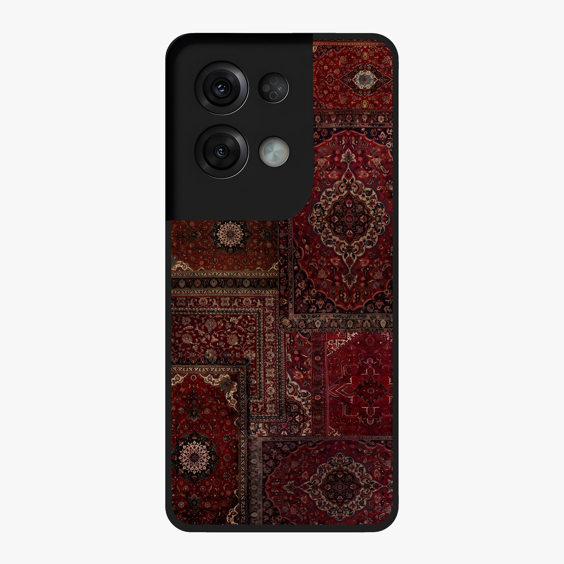 Persian Velvet Tale Glass Case showing flat back view with luxurious Persian velvet pattern artwork and glossy glass finish.