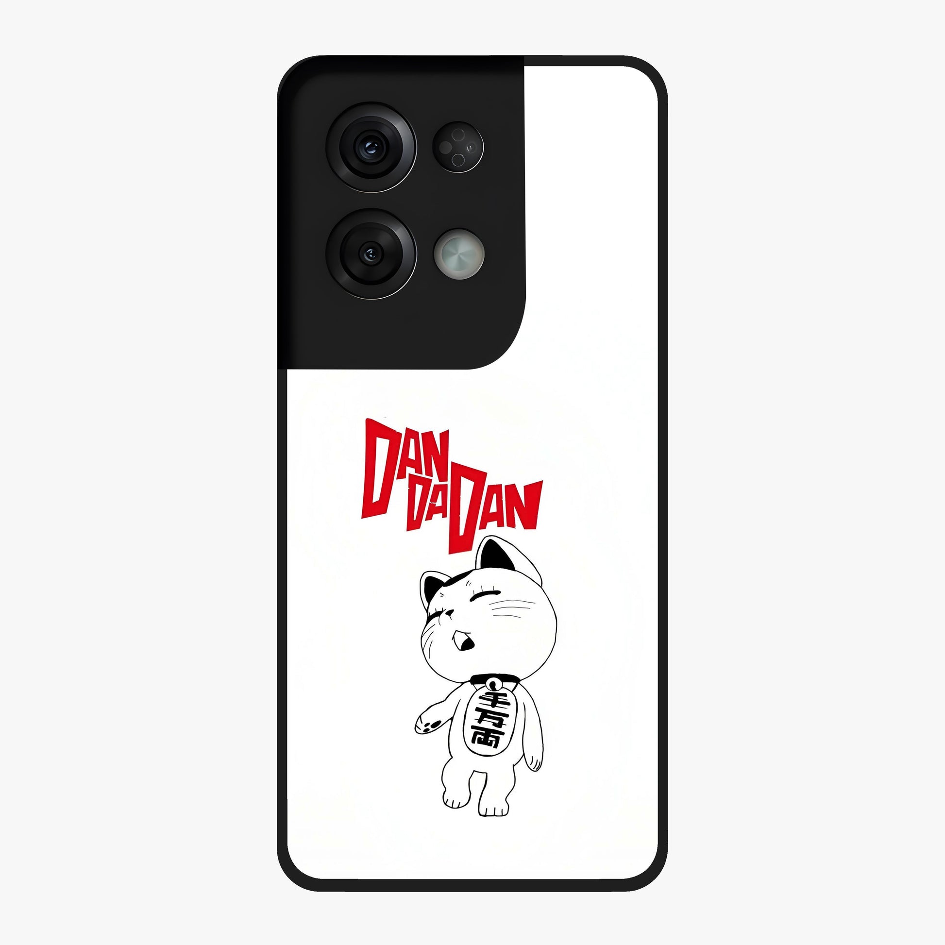 Playful Spirit Charm Glass Case showing flat back view with cheerful charm themed artwork and glossy glass finish.
