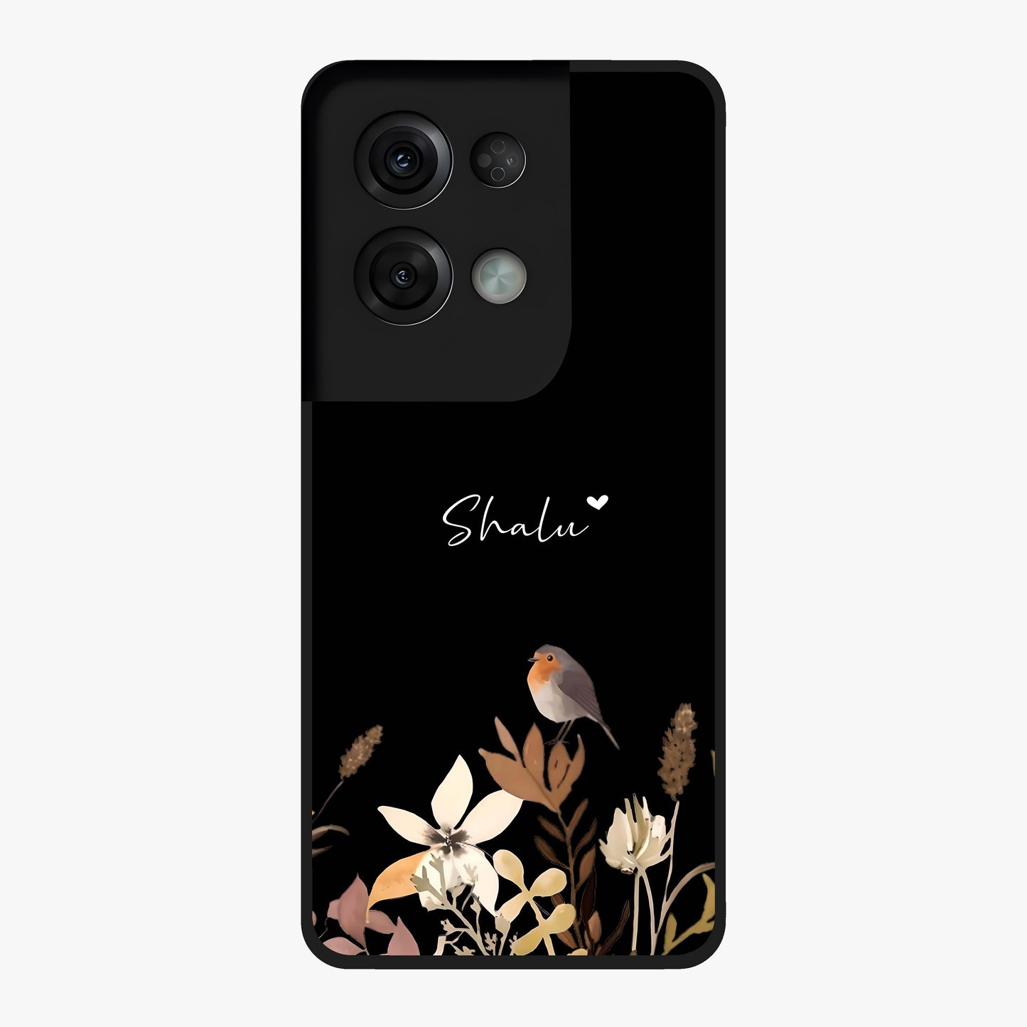 Quiet Garden Tune Custom Name Glass Case showing flat back view with peaceful garden artwork and personalized name design.