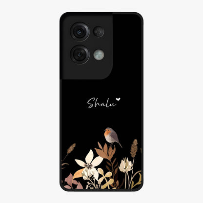 Quiet Garden Tune Custom Name Glass Case showing flat back view with peaceful garden artwork and personalized name design.