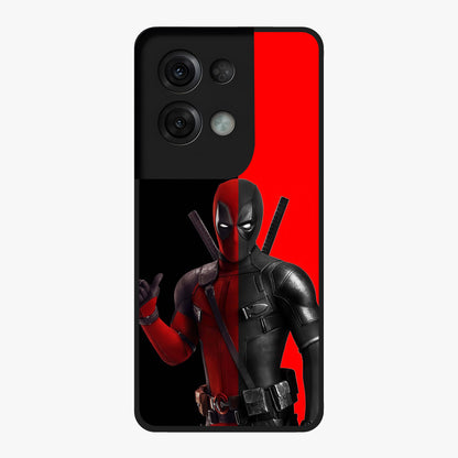 Red & Black Deadpool Theme Glass Case showing flat back view with bold comic inspired artwork and glossy glass finish.