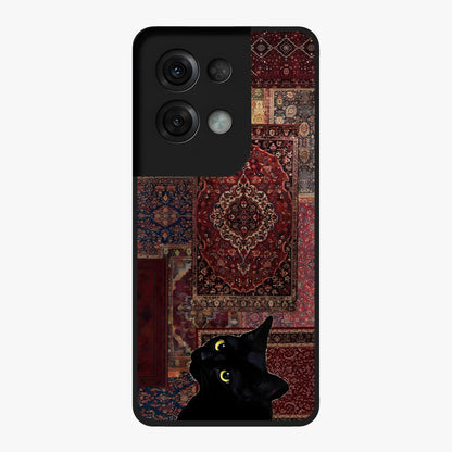 Regal Magic Cat Apple Glass Case showing flat back view with magical cat artwork holding apple and glossy glass finish.