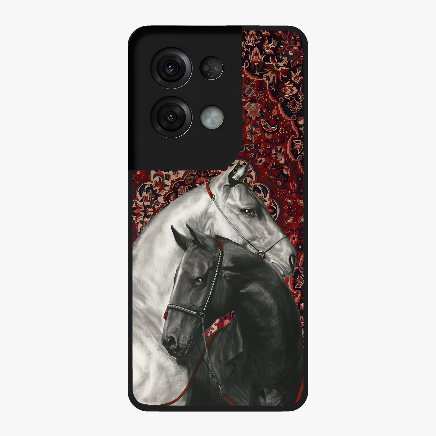 Regal Stallion Tapestry Glass Case showing flat back view with majestic horse tapestry artwork and glossy glass finish.