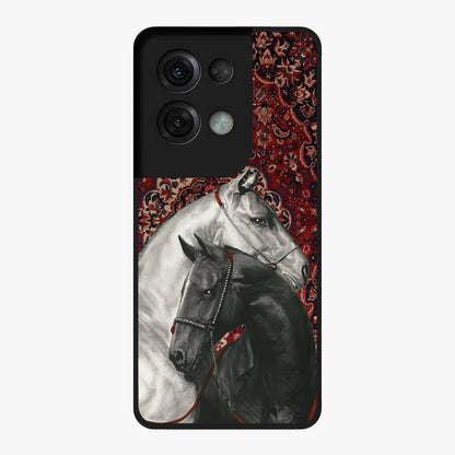 Regal Stallion Tapestry Glass Case showing flat back view with majestic horse tapestry artwork and glossy glass finish.