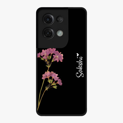 Riching Lavender Flower Custom Name Glass Case showing flat back view with lavender floral artwork and personalized name design.
