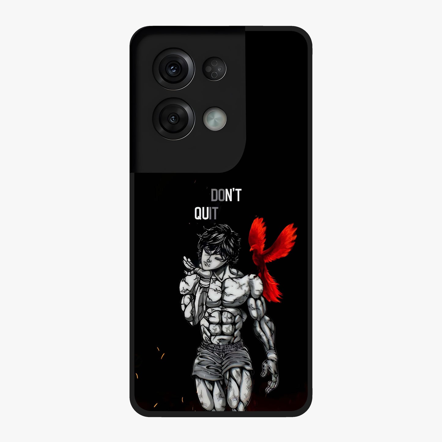 Rise Beyond Limits Glass Case showing flat back view with motivational typography artwork and glossy glass finish.