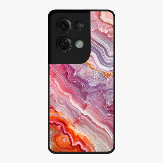 Rose Quartz Marble Glass Case showing flat back view with pink marble quartz texture artwork and glossy glass finish.