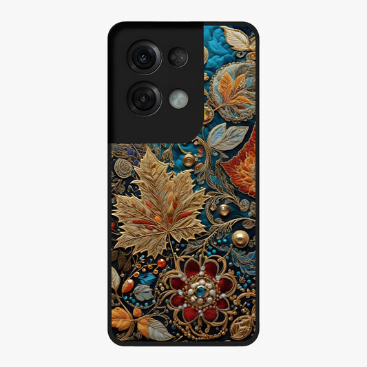 Royal Jewel Garden Glass Case showing flat back view with decorative floral garden artwork and glossy glass finish.