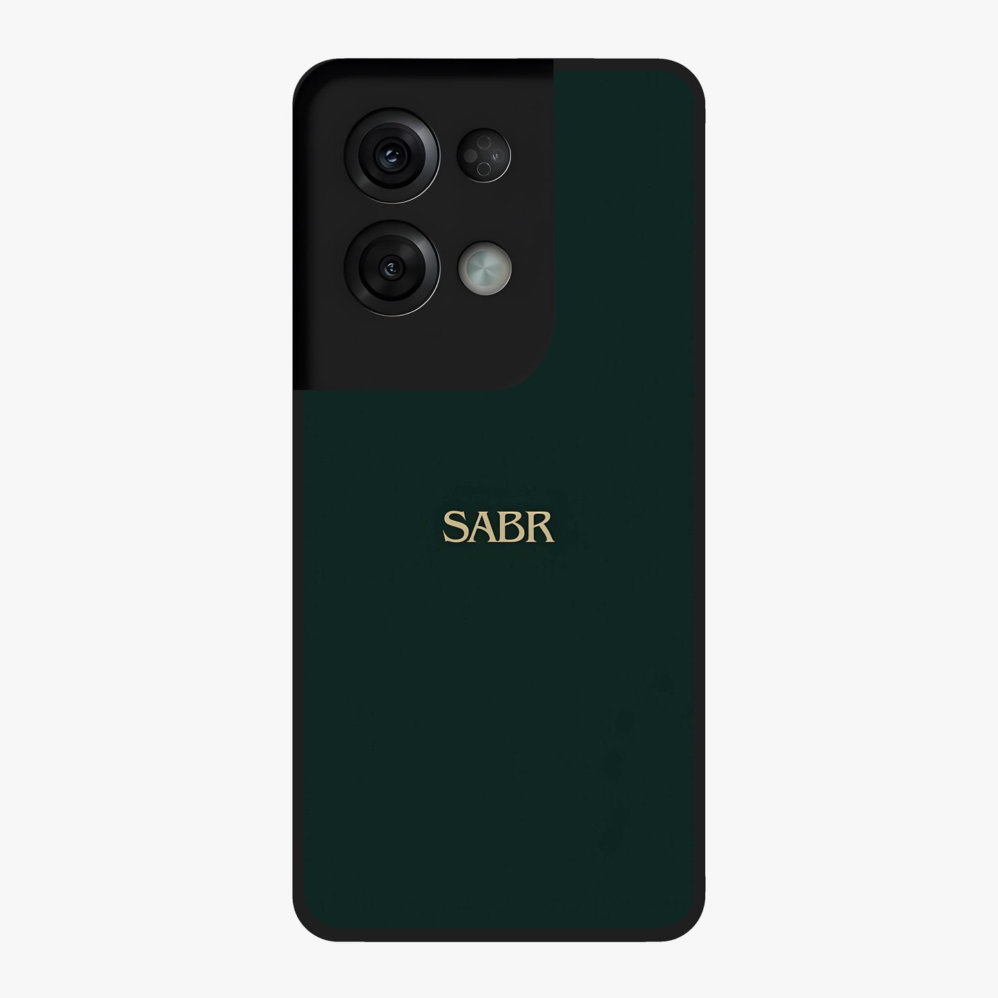 Sabr Minimal Patience Glass Case showing flat back view with minimalist typography artwork and glossy glass finish.