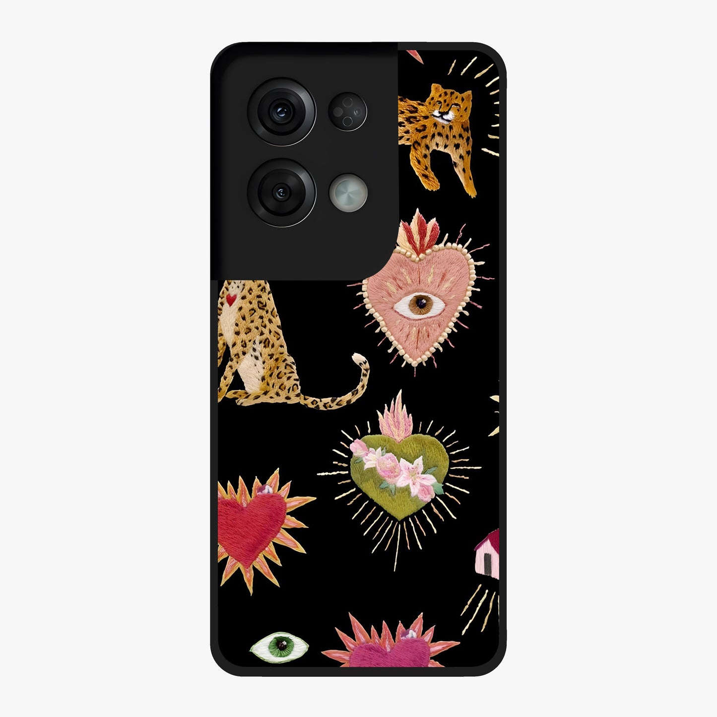 Sacred Jungle Heart Glass Case showing flat back view with jungle inspired heart artwork and glossy glass finish.