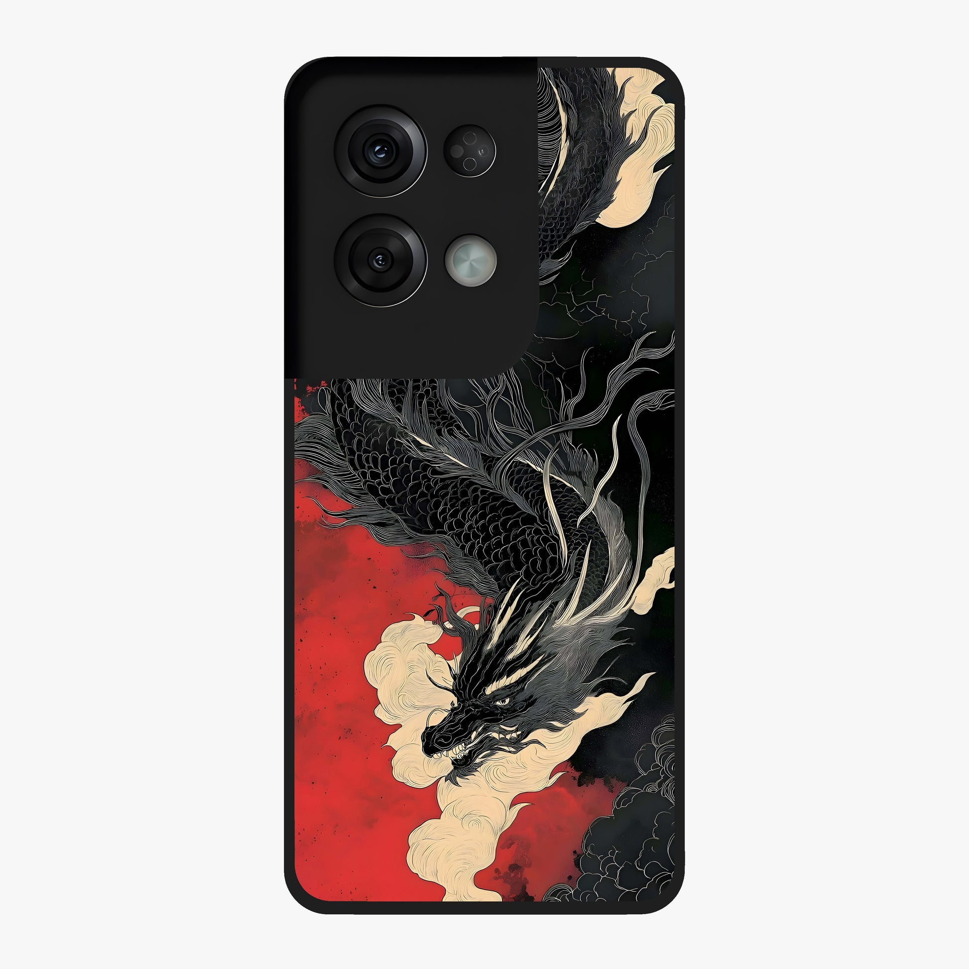 Shadow Dragon Fury Glass Case showing flat back view with fierce dragon artwork and glossy glass finish.