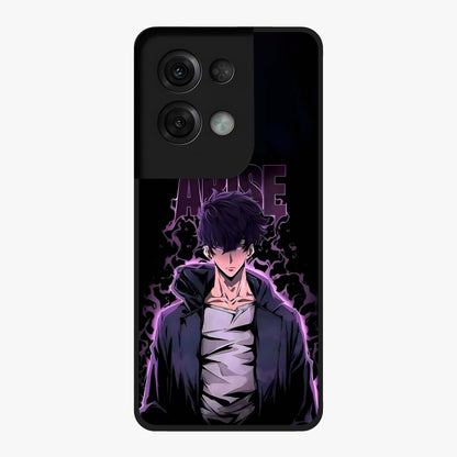 Shadow Monarch Awakening Glass Case showing flat back view with powerful dark monarch themed artwork and glossy glass finish.