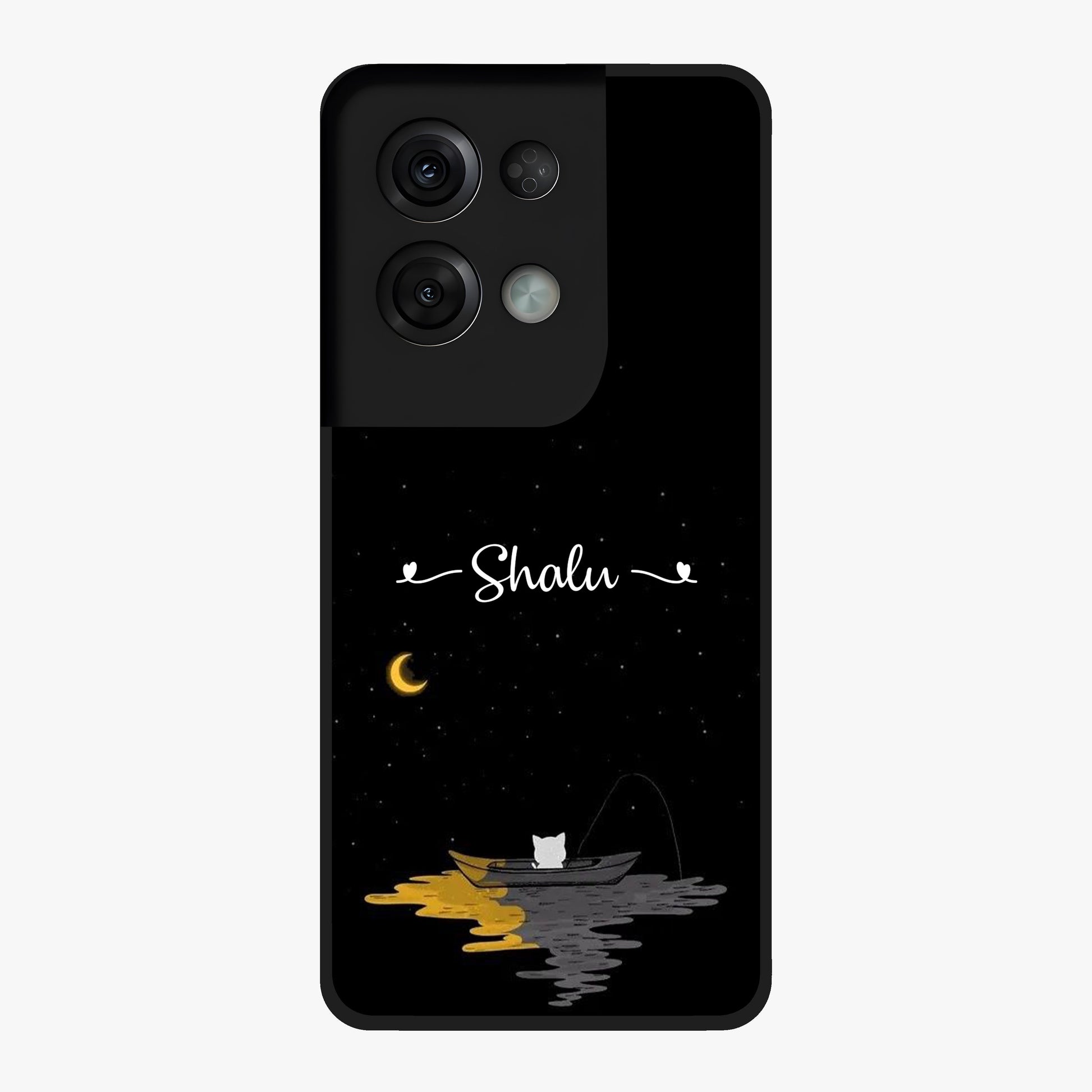 Silent Night Row Glass Case showing flat back view with calm night themed artwork and glossy glass finish.