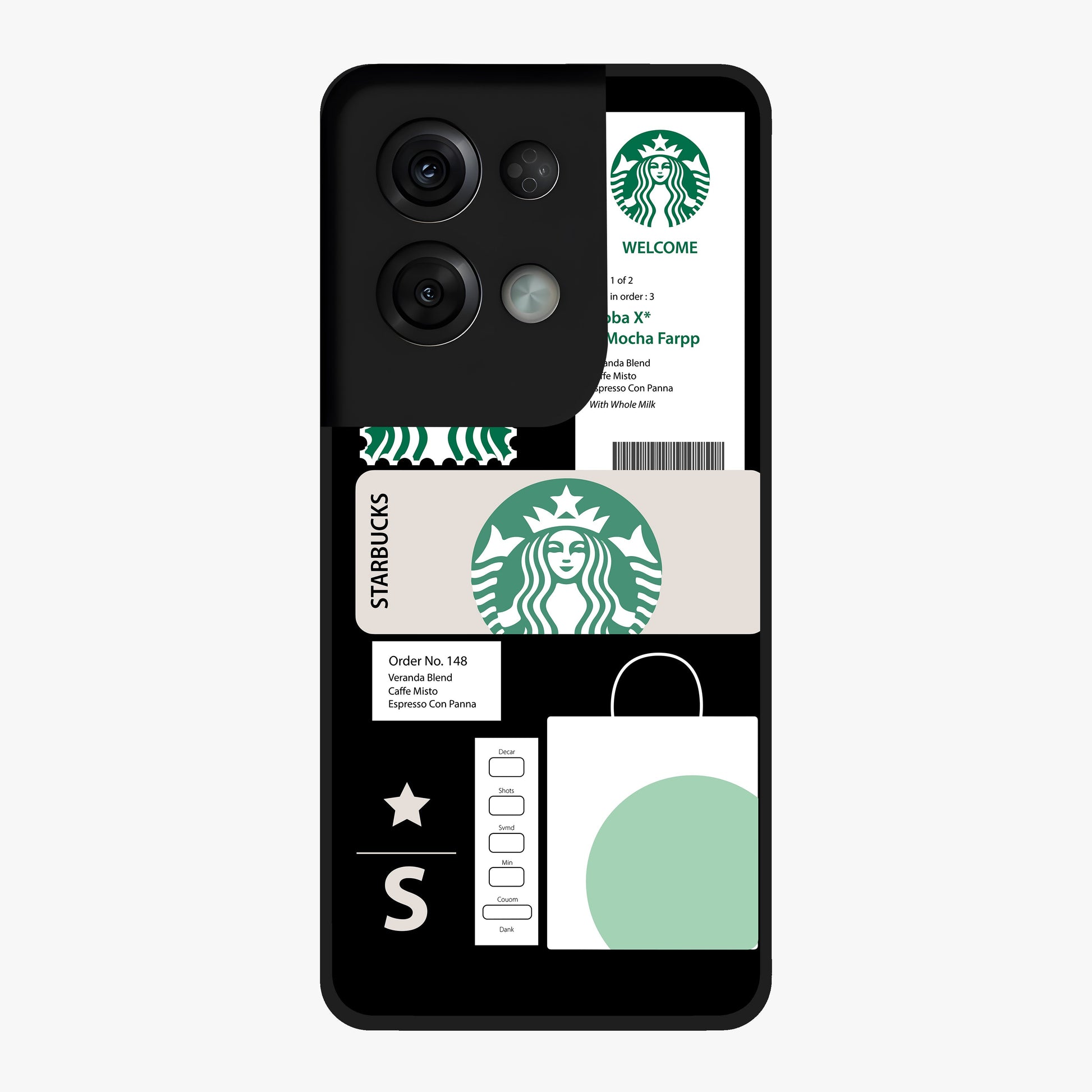 Starbucks Mocha Glass Case showing flat back view with coffee inspired artwork and glossy glass finish.