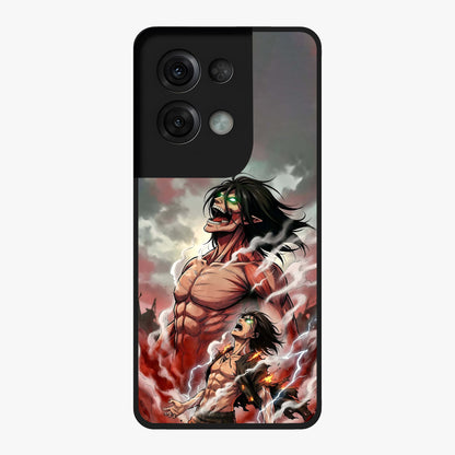 Titan Awakening Fury Glass Case showing flat back view with powerful titan inspired artwork and glossy glass finish.