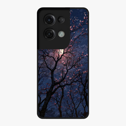 Twilight Sakura Serenade Glass Case showing flat back view with cherry blossom artwork at twilight and glossy glass finish.