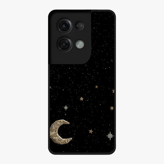 Twinkle Star With Half Moon Glass Case showing flat back view with star and half moon artwork and glossy glass finish.