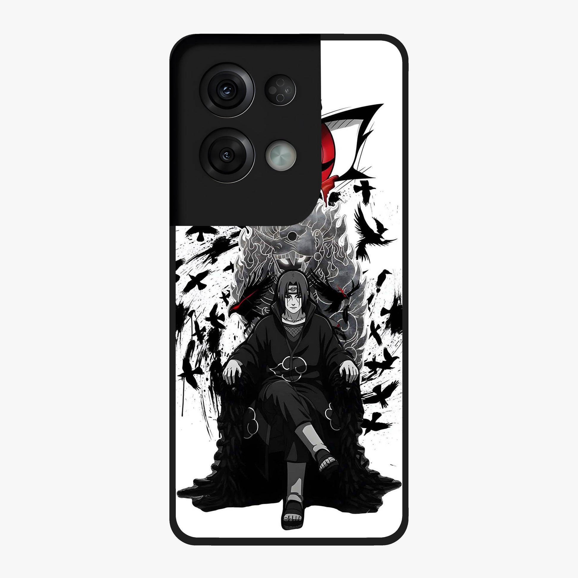 Uchiha Shadow Throne Glass Case showing flat back view with cosmic underwater themed artwork and glossy glass finish.