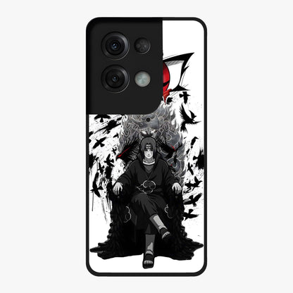 Uchiha Shadow Throne Glass Case showing flat back view with cosmic underwater themed artwork and glossy glass finish.