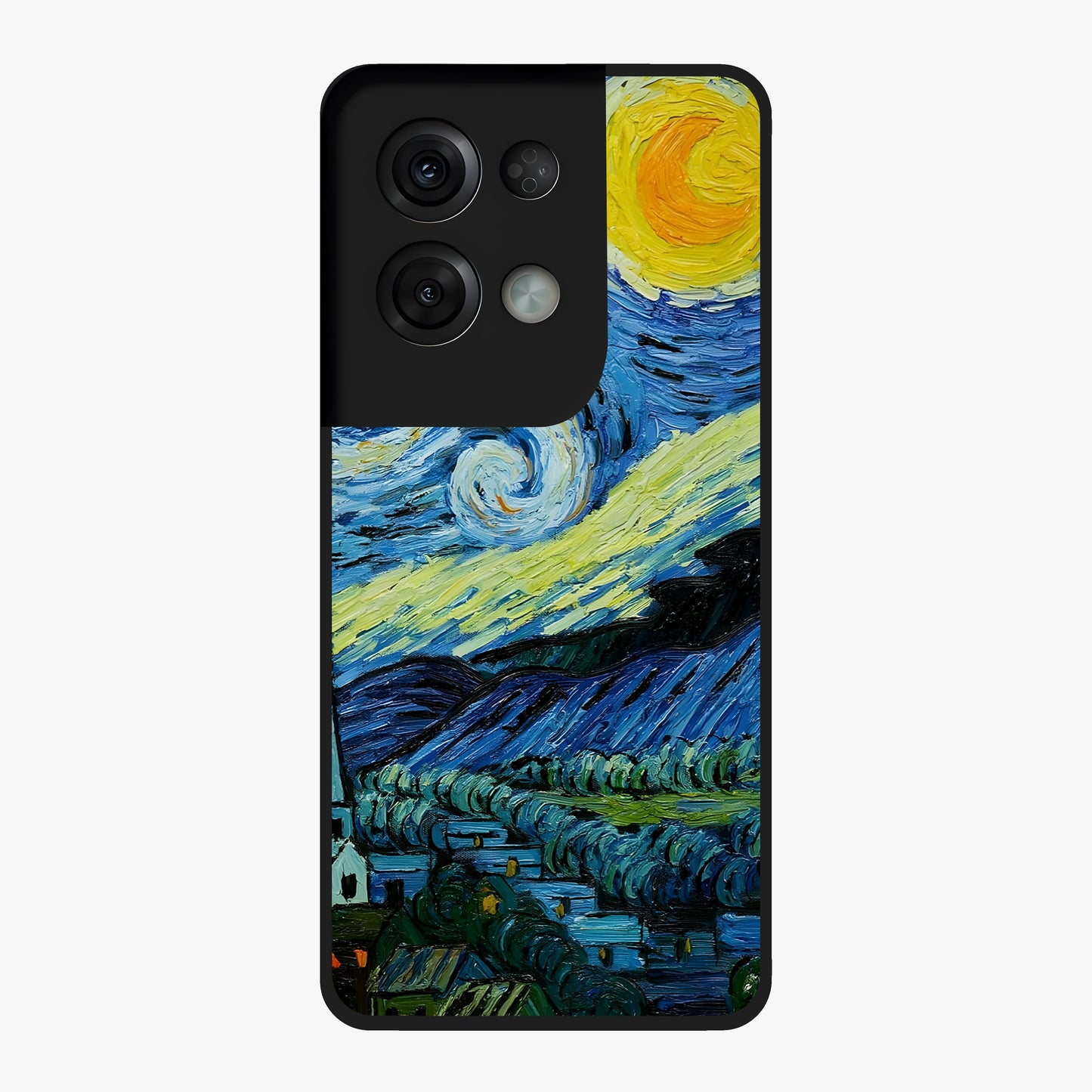 Van Gogh Art Glass Case showing flat back view with classic painterly artwork inspired by Van Gogh style and glossy glass finish.