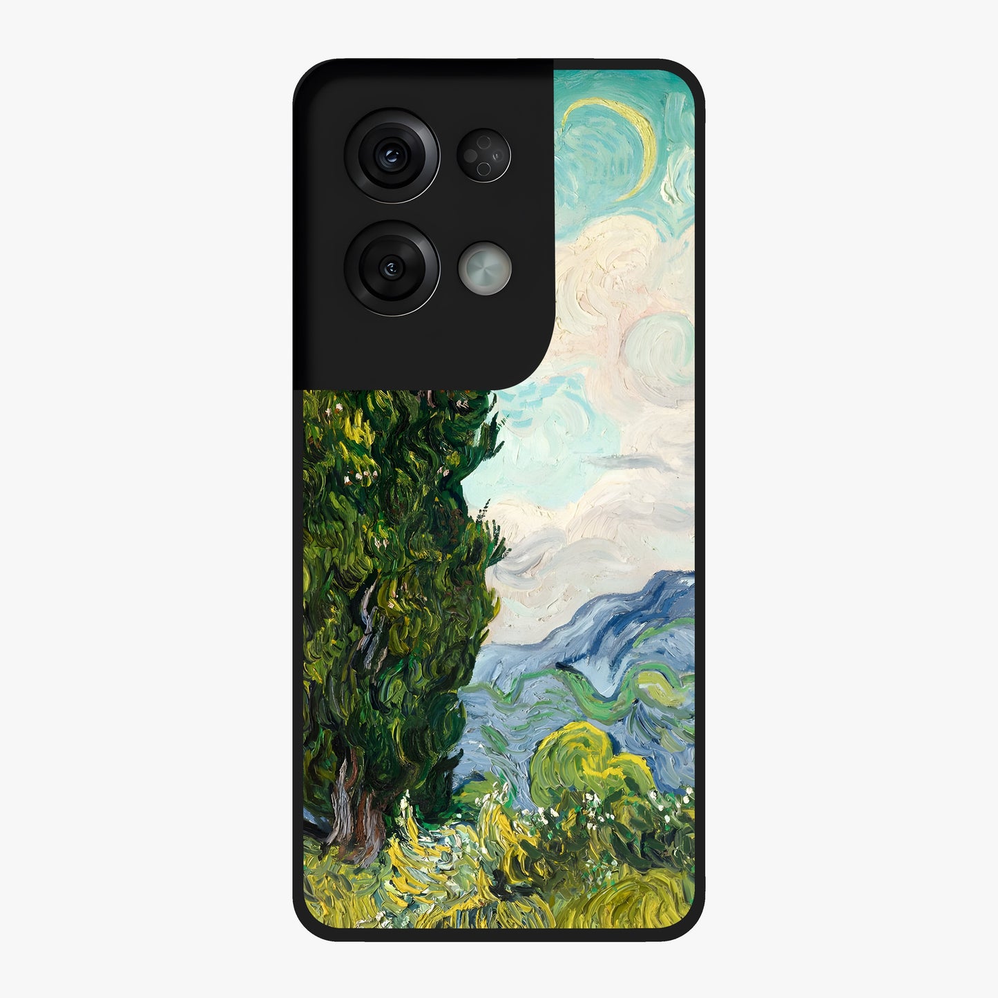 Van Gogh Vintage Art Glass Case showing flat back view with vintage painterly artwork inspired by Van Gogh style and glossy glass finish.