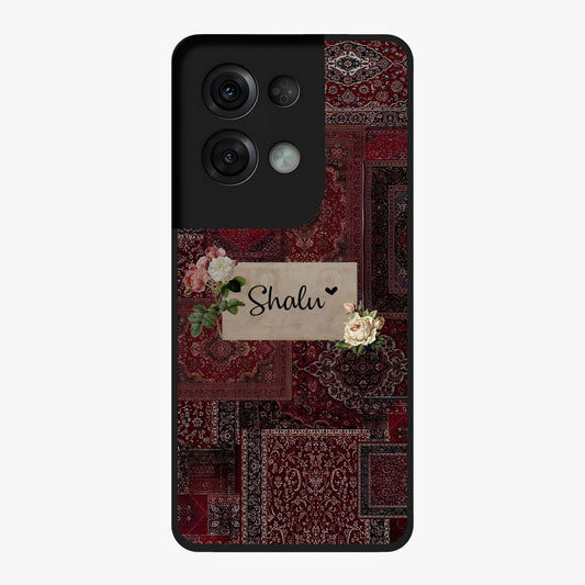 Velvet Wine Pattern Custom Name Glass Case showing flat back view with elegant wine colored pattern artwork and personalized name design.