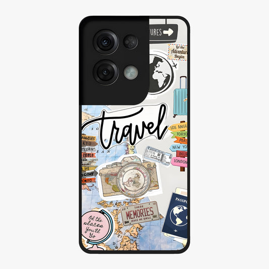 Wanderlust Journal Glass Case showing flat back view with travel inspired artwork and glossy glass finish.